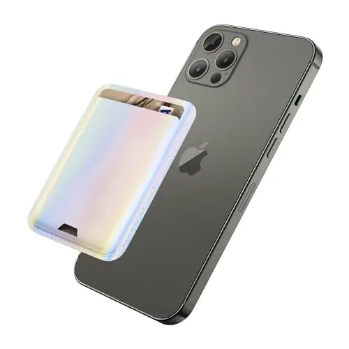 Magnetic Wallet Compatible with MagSafe for iPhone 17 16 15 14 13 12 Pro Max Air Plus Model, Mag 3 Safe Card Holder Stick on Accessories for Apple Cell Phone & Case, Sparkly Rainbow Pink 