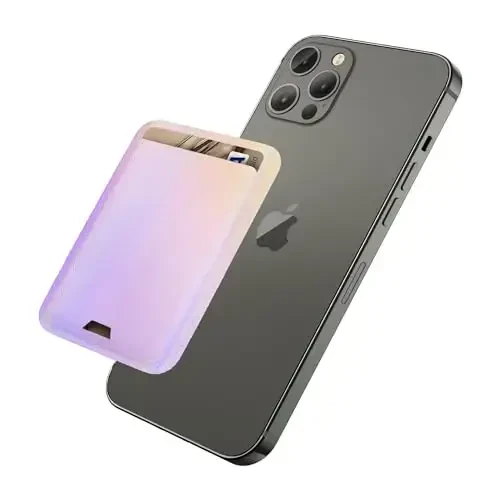 Magnetic Wallet Compatible with MagSafe for iPhone 17 16 15 14 13 12 Pro Max Air Plus Model, Mag 3 Safe Card Holder Stick on Accessories for Apple Cell Phone & Case, Sparkly Rainbow Purple - 1
