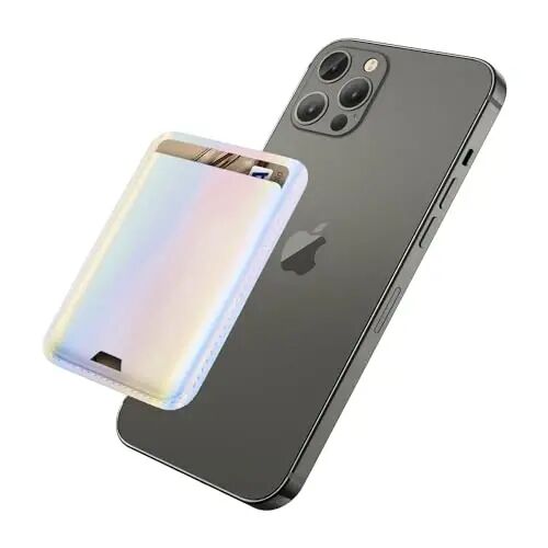 Magnetic Wallet iPhone 17 16 15 14 13 12 Pro Max Air Plus Model uchun MagSafe bilan mos, Apple uyali telefoni va g'ilofi uchun Mag 3 Safe Card Holder Stick on Accessories, Sparkly Rainbow Pink - 1