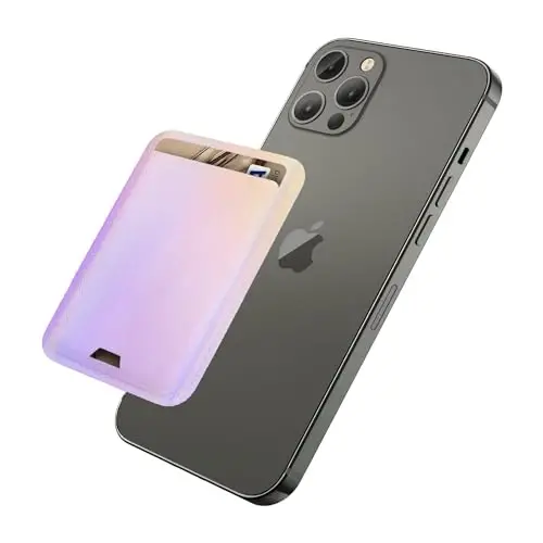 Magnetic Wallet iPhone 17 16 15 14 13 12 Pro Max Air Plus Model uchun MagSafe bilan mos keladi, Apple Cell Phone & Case uchun Mag 3 Safe Card Holder Stick on Accessories, Sparkly Rainbow Purple - 1