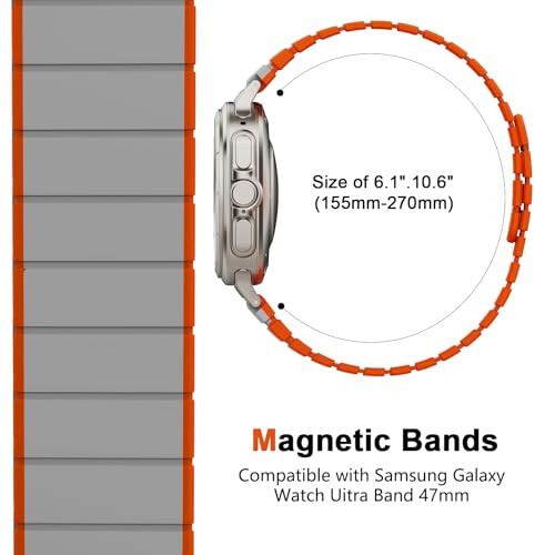 Magnetic Watch Band Compatible with Samsung Galaxy Watch 7 Ultra 47mm, Waterproof Sport Silicone Strap Magnet Link Solo Loop Adjustable Replacement Wristband for Men and Women - 5