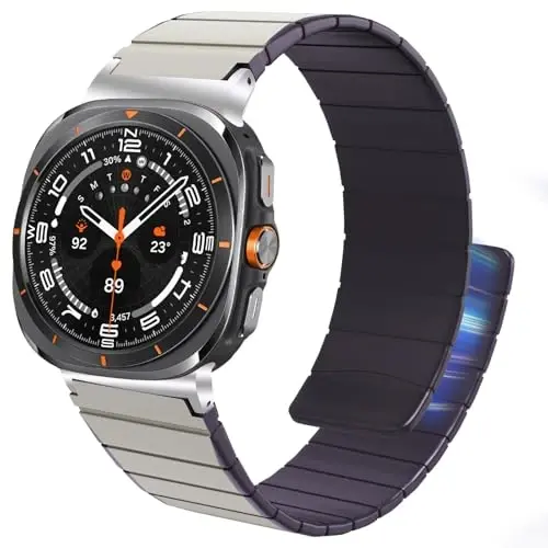 Magnetic Watch Band Compatible with Samsung Galaxy Watch 7 Ultra 47mm, Waterproof Sport Silicone Strap Magnet Link Solo Loop Adjustable Replacement Wristband for Men and Women - 1