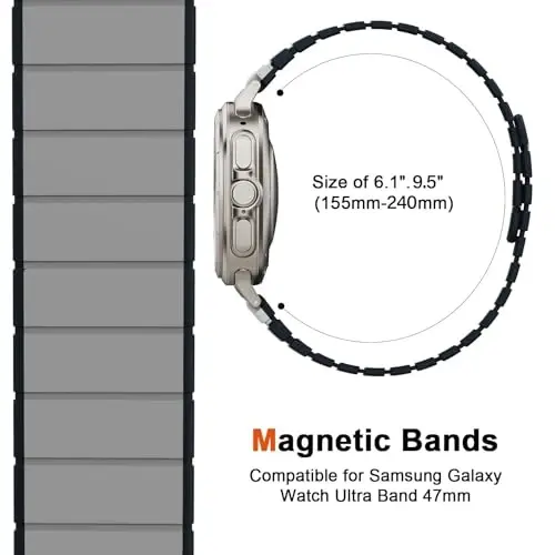 Magnetic Watch Band Compatible with Samsung Galaxy Watch 7 Ultra 47mm, Waterproof Sport Silicone Strap Magnet Link Solo Loop Adjustable Replacement Wristband for Men and Women - 4