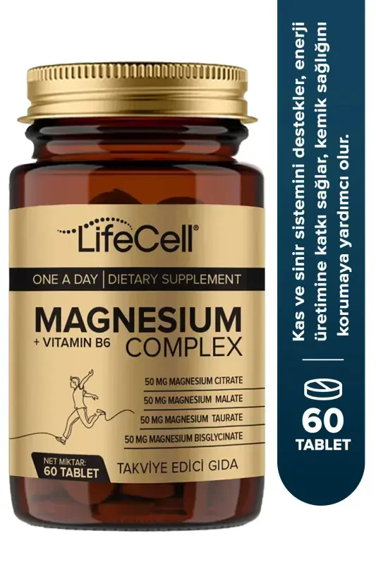 Magnezyum Kompleks + Vitamin B6 ( Taurat - Bisglisinat - Malat - Sitrat ) İçeren Takviye Edici Gıda - LIFECELL