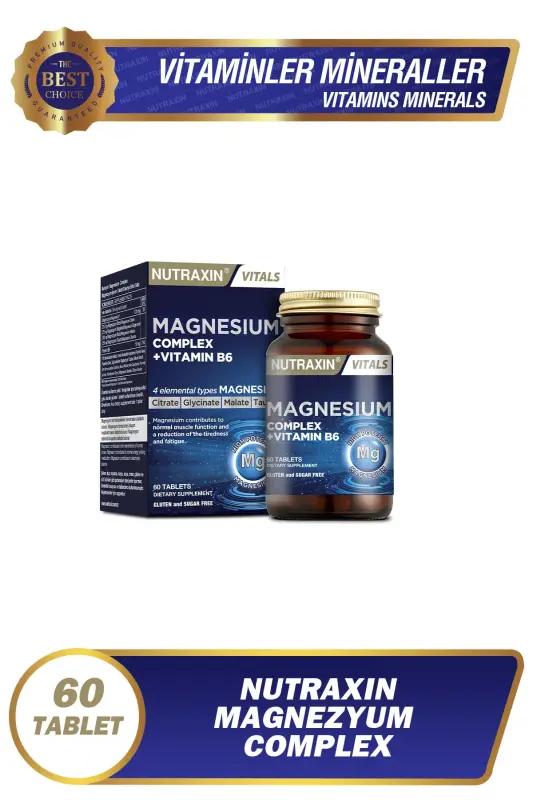 Magnezyum Complex 60 Tablet 125 Mg - Bisiglinat - Taurat - Malat - Sitrat - B6 - NUTRAXIN