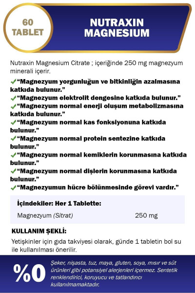 Magnezyum Sitrat 250 Mg Takviye Edici Gıda 60 Tablet - 5