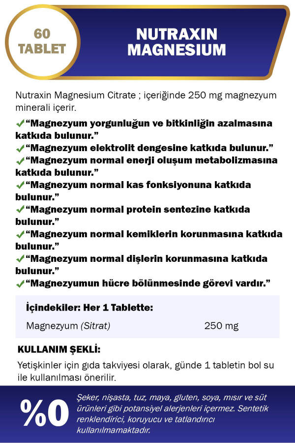 Magnezyum Sitrat 250 Mg Takviye Edici Gıda 60 Tablet - 2