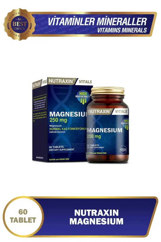 Magnesium Citrate 250 mg 60 Tablet Kas ve Kemik Sağlığı Elektrolit Dengesi Glutensiz - NUTRAXIN