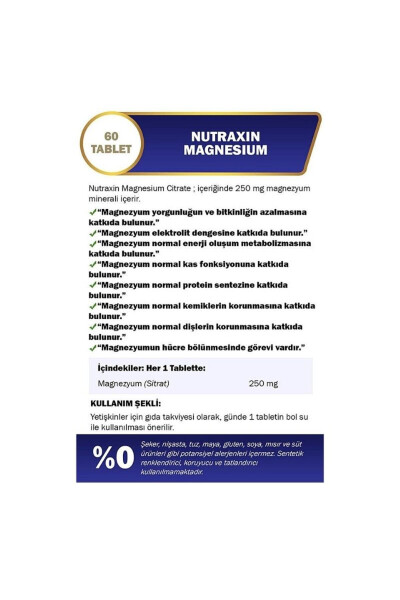 Magnezyum Sitrat 250 Mg Takviye Edici Gıda 60 Tablet - 10