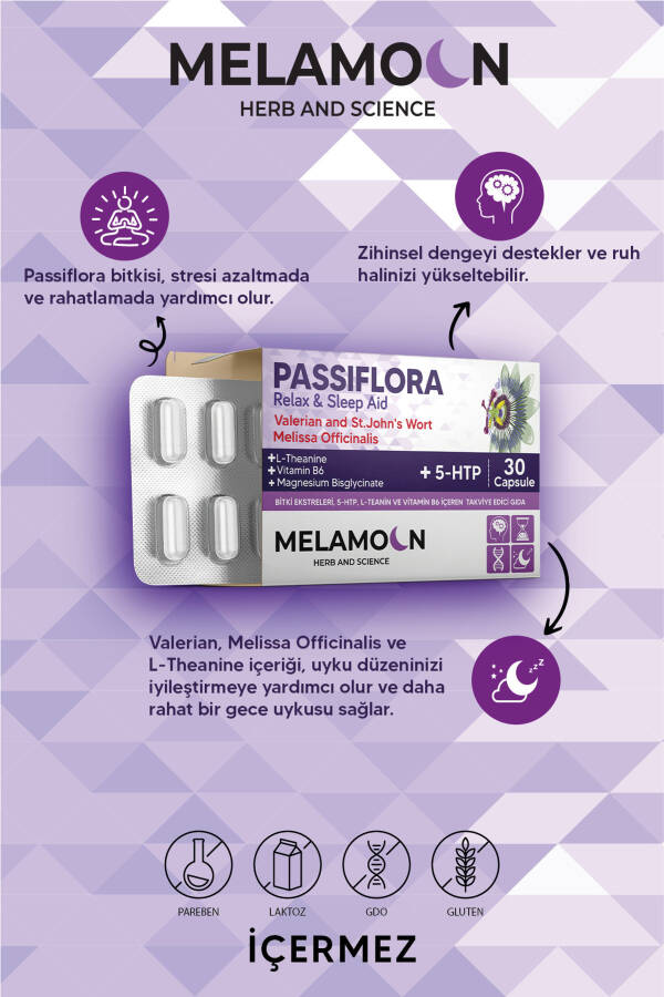 Magnezyum ve 5-HTP İle Güçlendirilmiş Passiflora (Pasiflora) Strese ve Uykuya Yardımcı 30 Kapsül - 20