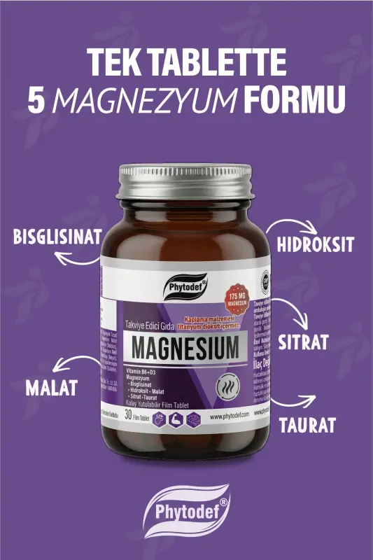 Magnezyum 5'li Form &Vitamin B6& D3- 175mg Magnezyum / 30 Tablet (MAGNESIUM) - 12