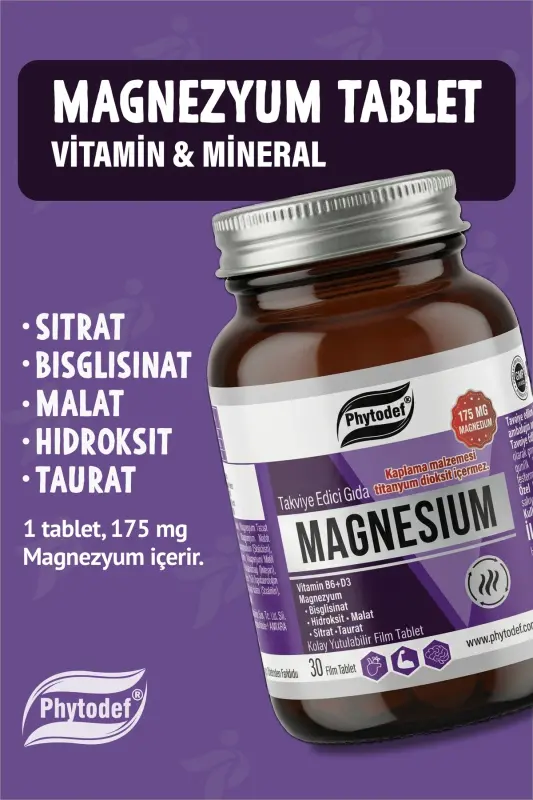 Magnezyum 5'li Form &Vitamin B6& D3- 175mg Magnezyum / 30 Tablet (MAGNESIUM) - 7
