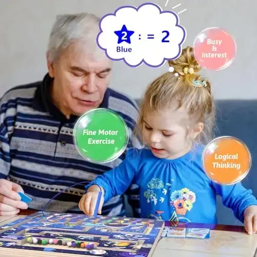 Magnit rangli va raqamli labirint - 3+ yosh uchun Montessori o'yinchoqlari - Yog'och rang moslashtiruvchi o'rganish sanash jumboq taxtasi - Bolalar uchun nozik motorika o'yinchoqlari 3 4 5 yoshli o'g'il bolalar qizlar uchun - 3