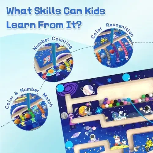 Magnit rangli va raqamli labirint - 3+ yosh uchun Montessori o'yinchoqlari - Yog'och rang moslashtiruvchi o'rganish sanash jumboq taxtasi - Bolalar uchun nozik motorika o'yinchoqlari 3 4 5 yoshli o'g'il bolalar qizlar uchun - 5