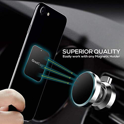 Magnitli Telefon Uchun GradCap Metall Plita - 4 Taʼsirli Universal Ultra Yupqa Qora Metall Disk Kuchli 3M Yopishqoq Stikli - Zaxira Aksessuar Toʻplami - 2 Toʻrtburchak (1.75