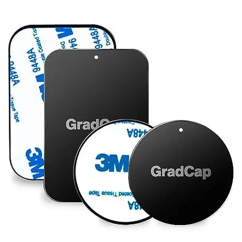 Magnitli Telefon Uchun GradCap Metall Plita - 4 Taʼsirli Universal Ultra Yupqa Qora Metall Disk Kuchli 3M Yopishqoq Stikli - Zaxira Aksessuar Toʻplami - 2 Toʻrtburchak (1.75