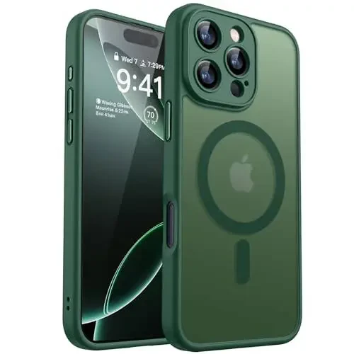 Магнитный чехол CANSHN, совместимый с iPhone 16 Pro, улучшенный [полная защита камеры] [совместим с Magsafe] [полупрозрачный матовый] ударопрочный защитный чехол для телефона 6,3 дюйма - темно-зеленый - 1
