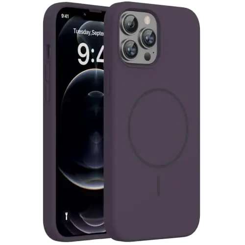Магнитный чехол Miracase для iPhone 12 Pro Max, [мягкая подкладка из микрофибры], совместим с MagSafe, противоударный чехол из жидкого силикона для 12 Pro Max, темно-фиолетовый 