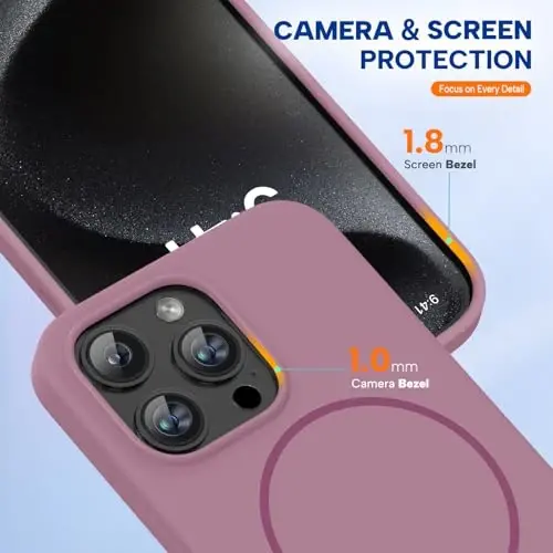 Магнитный чехол Miracase для iPhone 15 Pro Max, [мягкая подкладка из микрофибры против царапин], совместим с MagSafe, ударопрочный чехол из жидкого силикона для 15 ProMax, цвет черная смородина - 4