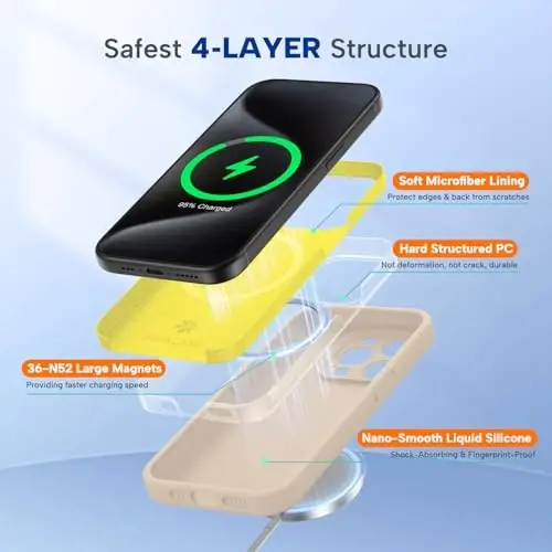 Магнитный чехол Miracase для iPhone 15 Pro, [Мягкая подкладка из микрофибры против царапин], Магнитный для MagSafe, Жидкий силикон, Ударопрочный чехол для 15 Pro, Песочный - MIRACASE (1)