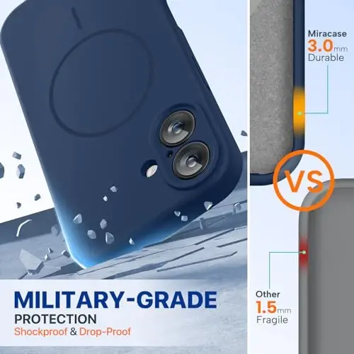 Магнитный чехол Miracase для iPhone 16 Plus, [мягкая подкладка из микрофибры против царапин], магнитный для MagSafe, ударопрочный чехол из жидкого силикона для 16 Plus, темно-синий - 3