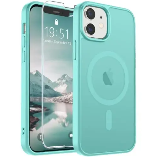 SUPFINE Magnetic for iPhone 12 Mini Case & iPhone 13 Mini Case (Compatible with MagSafe) (Military Grade Drop Protection) Translucent Matte Shockproof Phone Cover,Blue Green - 1
