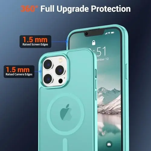Магнитный чехол SUPFINE для iPhone 13 Pro (совместим с MagSafe), армейская защита от падений, тонкий полупрозрачный матовый противоударный чехол, сине-зеленый - 4