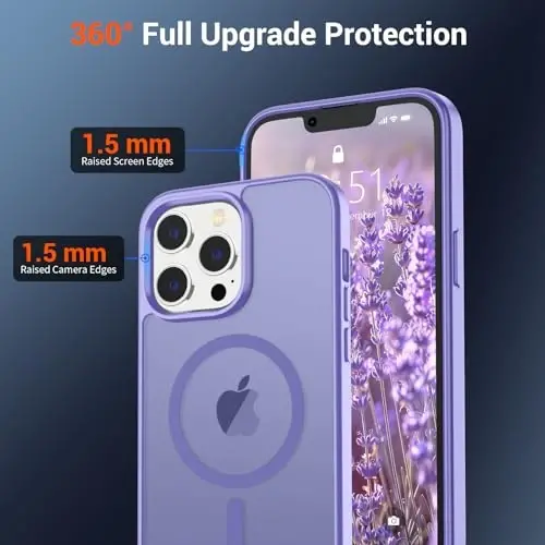 Магнитный чехол SUPFINE для iPhone 13 Pro (совместим с MagSafe) (военный уровень защиты от падений), полупрозрачный матовый противоударный чехол с защитой от отпечатков пальцев, фиолетовый - 4