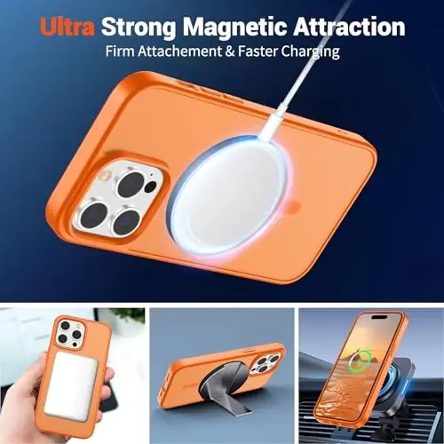 Магнитный чехол SUPFINE для iPhone 14 Pro Max с защитной пленкой для экрана (совместим с MagSafe) (защита от падений военного класса), полупрозрачный матовый ударопрочный чехол для телефона, звездный оранжевый - 5