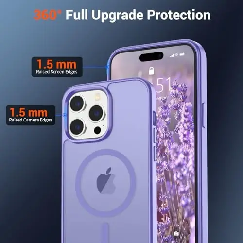 Магнитный чехол SUPFINE для iPhone 14 Pro (совместим с MagSafe), армейский уровень защиты от падений, полупрозрачный матовый ударопрочный чехол с защитой от отпечатков пальцев, фиолетовый - 4