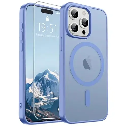 Магнитный чехол SUPFINE для iPhone 15 Pro Max (совместим с MagSafe), ударопрочный, с защитой военного класса, полупрозрачный матовый, сине-фиолетовый - 6