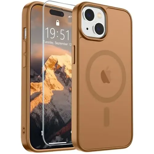Магнитный чехол SUPFINE для iPhone 15 (совместим с MagSafe) (защита от падений военного класса), полупрозрачный матовый противоударный чехол с защитой от отпечатков пальцев, коричневый 