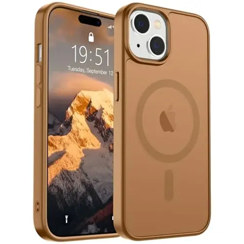 Магнитный чехол SUPFINE для iPhone 15 (совместим с MagSafe) (защита от падений военного класса), полупрозрачный матовый противоударный чехол с защитой от отпечатков пальцев, коричневый 