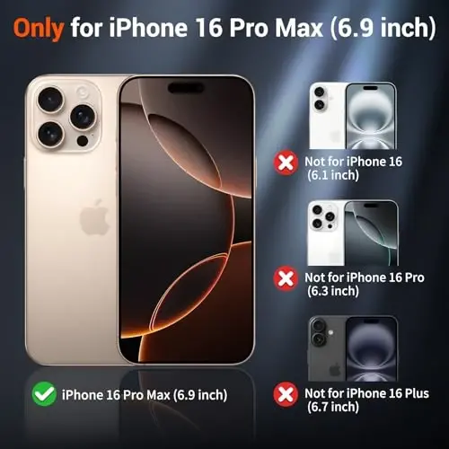 Магнитный чехол SUPFINE для iPhone 16 Pro Max с защитной пленкой для экрана (совместим с MagSafe), ударопрочный полупрозрачный матовый чехол (защита военного класса от падений), темно-синий - 2