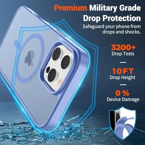 Магнитный чехол SUPFINE для iPhone 16 Pro Max (совместим с MagSafe), ударопрочный, тонкий, полупрозрачный, матовый, защита военного класса, сине-фиолетовый - 3
