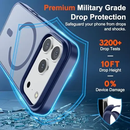 Магнитный чехол SUPFINE для iPhone 17 Pro Max (совместим с MagSafe), ударопрочный, с защитой военного класса, полупрозрачный матовый, устойчив к отпечаткам пальцев, лавандово-серый. - 3
