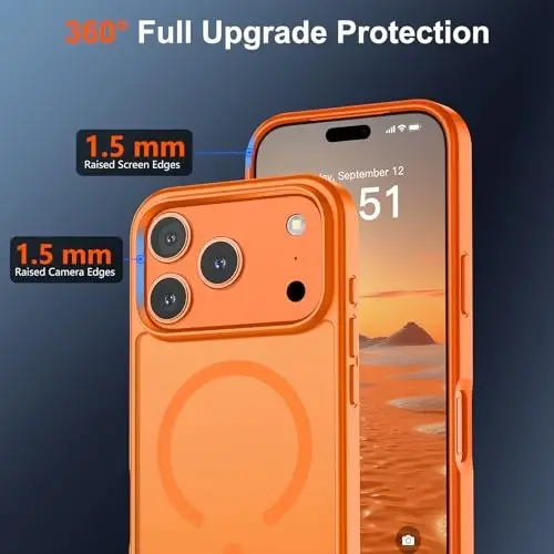 Магнитный чехол SUPFINE для iPhone 17 Pro с защитной пленкой для экрана (совместим с MagSafe) (защита от падений военного класса), полупрозрачный матовый противоударный чехол с защитой от отпечатков пальцев, цвет «Звездный оранжевый» - 4