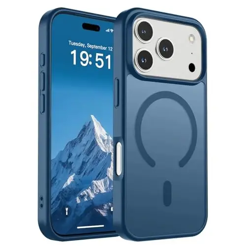 Магнитный чехол SUPFINE для iPhone 17 Pro (совместим с MagSafe), ударопрочный, матовый, полупрозрачный, защита от отпечатков пальцев, цвет темно-синий - SUPFINE