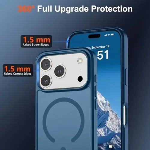 Магнитный чехол SUPFINE для iPhone 17 Pro (совместим с MagSafe), ударопрочный, матовый, полупрозрачный, защита от отпечатков пальцев, цвет темно-синий - 4
