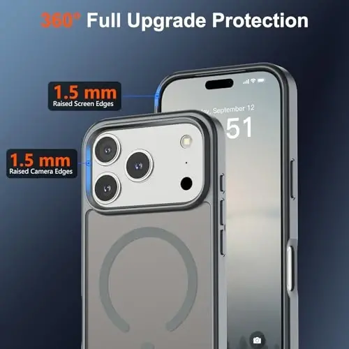 Магнитный чехол SUPFINE для iPhone 17 Pro (совместим с MagSafe) (защита от падений военного класса), полупрозрачный матовый противоударный чехол с защитой от отпечатков пальцев, серый - 4
