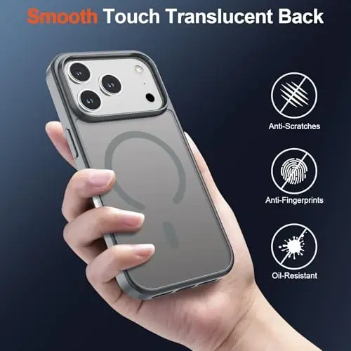 Магнитный чехол SUPFINE для iPhone 17 Pro (совместим с MagSafe) (защита от падений военного класса), полупрозрачный матовый противоударный чехол с защитой от отпечатков пальцев, серый - 6