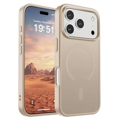 Магнитный чехол SUPFINE для iPhone 17 Pro (совместим с MagSafe) (защита от падений военного класса), полупрозрачный матовый ударопрочный чехол с защитой от отпечатков пальцев, цвет «Пустынное золото» 