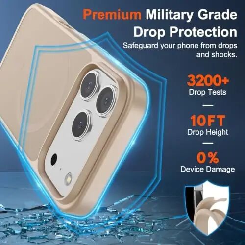 SUPFINE Magnetic for iPhone 17 Pro Case (Compatible with MagSafe)(Military Grade Drop Protection) Translucent Matte Shockproof with Anti-Fingerprint Phone Cover,Desert Gold - SUPFINE (1)