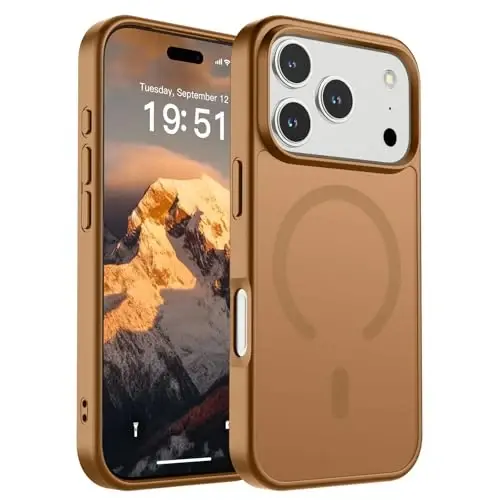 Магнитный чехол SUPFINE для iPhone 17 Pro (совместим с MagSafe) (защита от падений военного класса), полупрозрачный матовый ударопрочный чехол с защитой от отпечатков пальцев, коричневый - 1