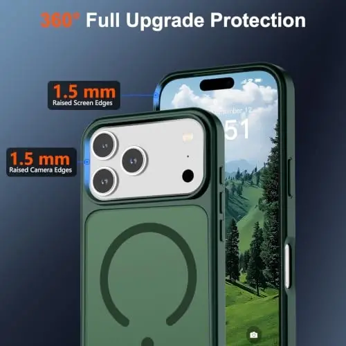 SUPFINE Magnetic for iPhone 17 Pro Case (Compatible with MagSafe)(Military Grade Drop Protection) Translucent Matte Shockproof with Anti-Fingerprint Phone Cover,Forest Green - 3