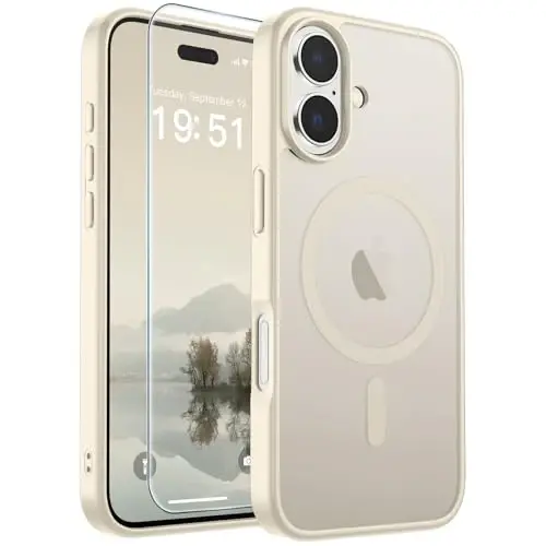 Магнитный чехол SUPFINE для iPhone 17 (совместим с MagSafe) (защита от падений военного класса), полупрозрачный матовый ударопрочный чехол с защитой от отпечатков пальцев, античный белый - 1