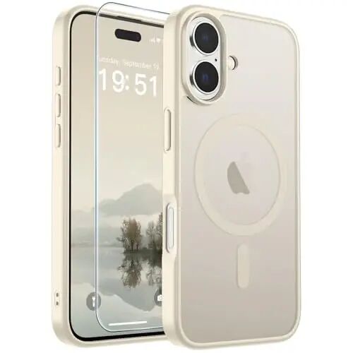 SUPFINE Magnetic for iPhone 17 Case (Compatible with MagSafe)(Military Grade Drop Protection) Translucent Matte Shockproof with Anti-Fingerprint Phone Cover,Antique White 