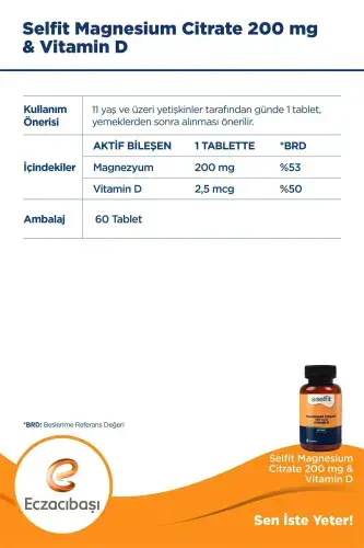 Magniy Sitrat 200 Mg & D vitamini 60 Tablet - 3