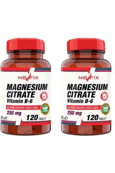 Magniy Sitrat 250 Mg Vitamin B6 10 Mg 120 Tablet X 2 Quti - NEVFIX