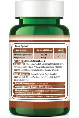 Magniy Sitrat 500 Mg 120 Tablet - YURDAVIT (1)